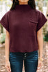 Ribbed Mock Neck Patch Pocket Drop Shoulder Short Sleeve Sweater